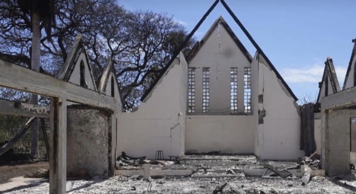 Waiola Church Interior, after Aug 8, 2023 fire